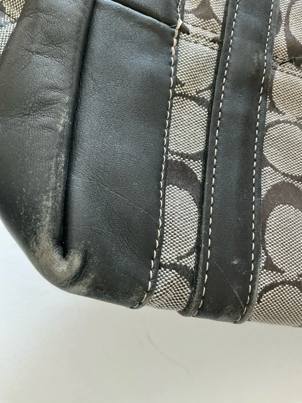 Coach Signature Canvas Tote Bag Brown Black Leather Trim Style 6042 - Picture 10 of 15